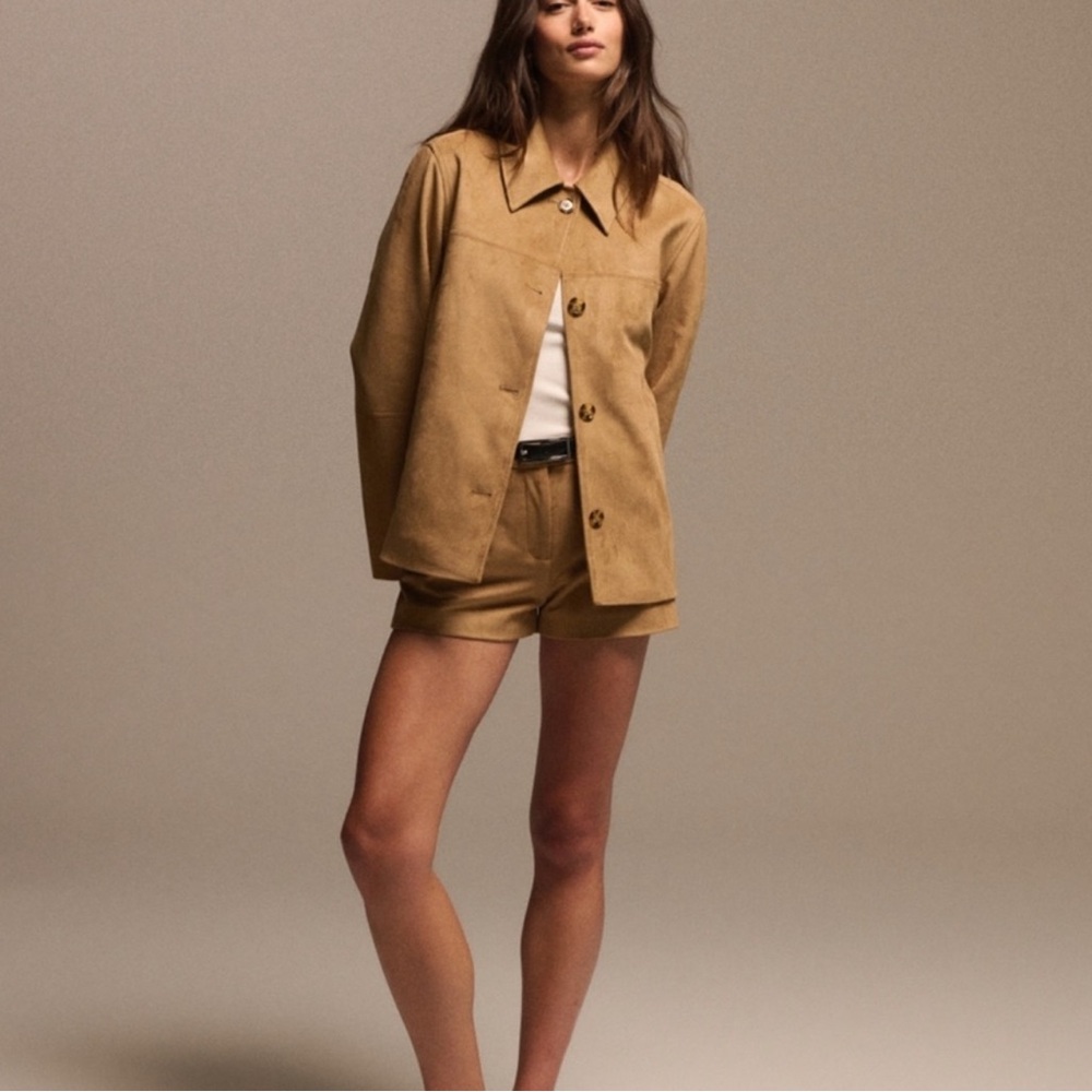 Abercrombie & Fitch Vegan Suede Jacket in Tan